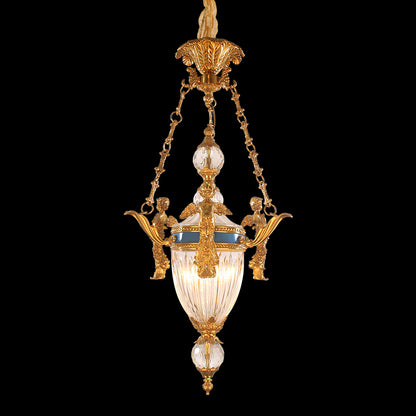JEWELLERY TOP brand's vintage bronze chandelier showcasing intricate acanthus leaf detailing.