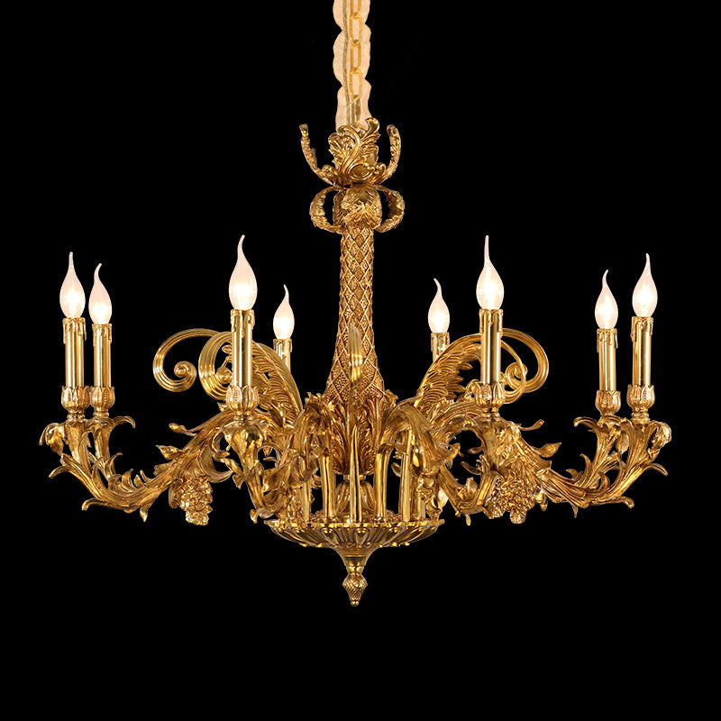 JEWELLERY TOP brand's home decorative chandelier showcasing detailed laurel leaf carvings and hanging prismatic glass.