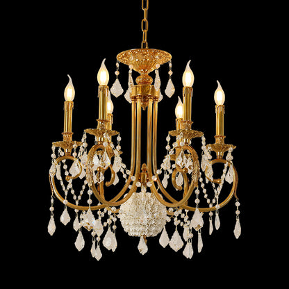 Full studio shot of the French Baroque Elegance solid brass hydrangea and pearl chandelier glowing against a stark black background.