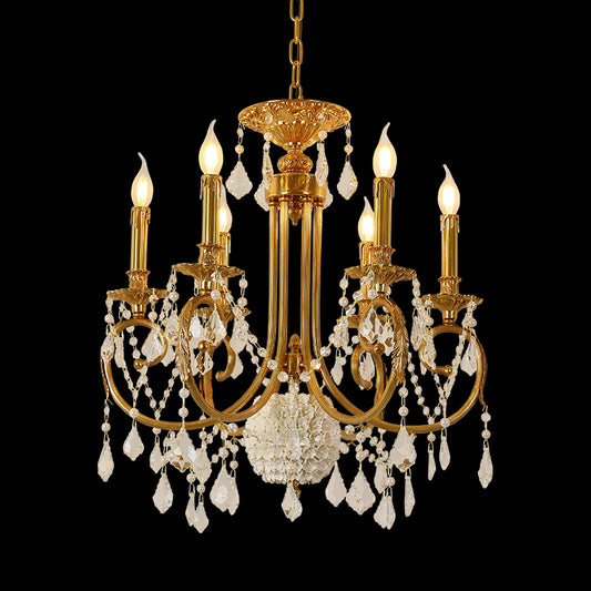 Full studio shot of the French Baroque Elegance solid brass hydrangea and pearl chandelier glowing against a stark black background.