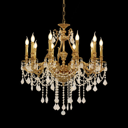 Opéra Garnier Étoile brass crystal chandelier on black background, full front view.