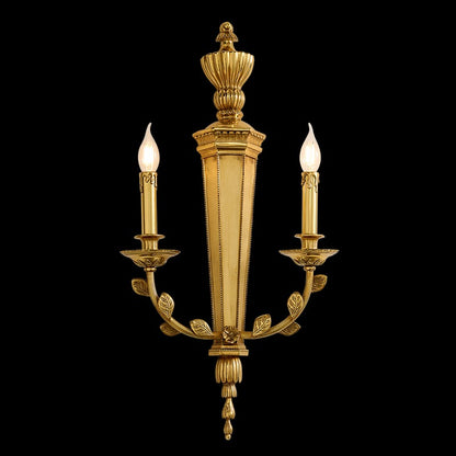 Full studio shot of the George III Girandole 2-light brass sconce on a dark background by Jewellery Top