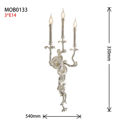 tructural dimensions and E14 socket configuration for the silver Chloris Rococo wall sconce by Jewellery Top.