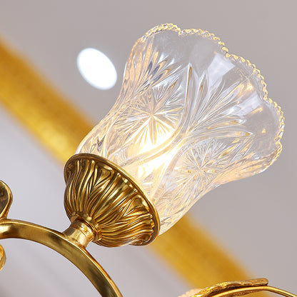 Extreme detail shot focusing on the candle drip details on the brass arms and the crystal tear drops.