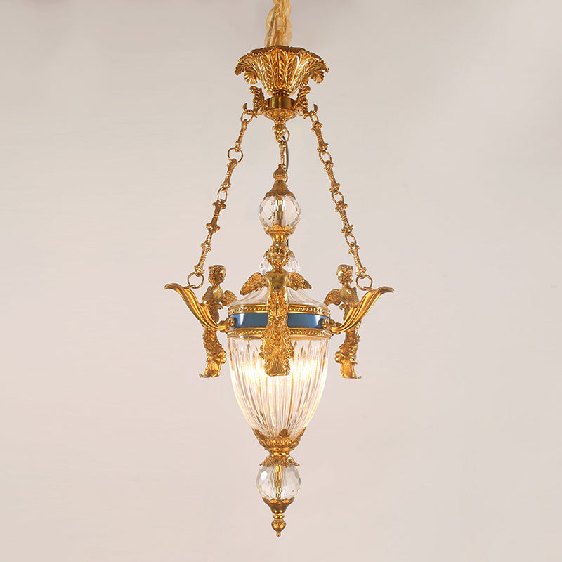 Detailed perspective highlighting the symmetrical design and hanging crystal pendants.