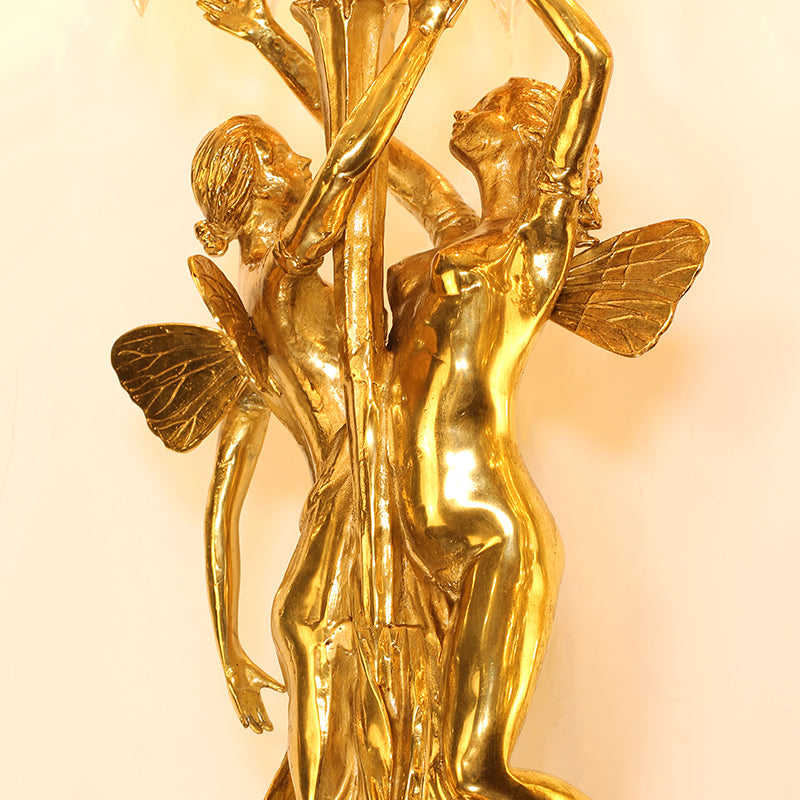 Extreme close-up of the cherub figures, highlighting the detailed sculpting of their faces, hair, and dynamic poses.