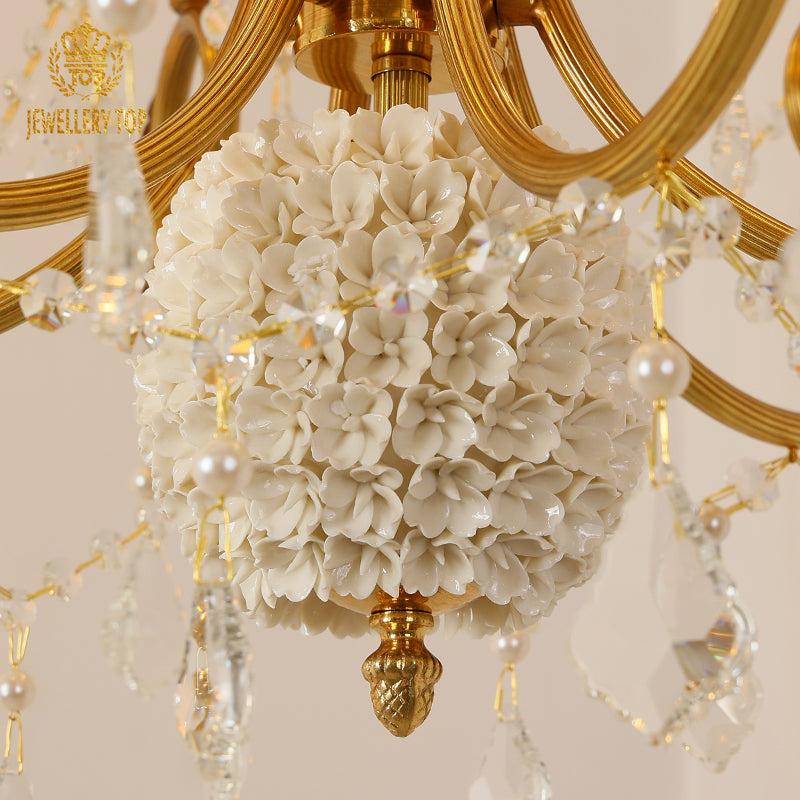 Baroque Elegance Solid Brass Hydrangea & Pearl Chandelier