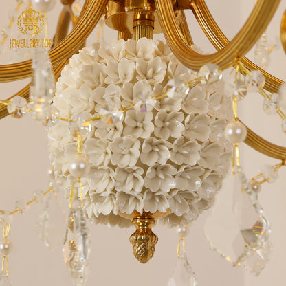 Baroque Elegance Solid Brass Hydrangea & Pearl Chandelier
