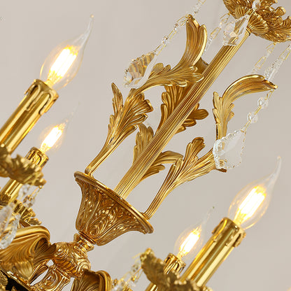 French Baroque Swan & Shell Motif K9 Crystal Brass Chandelier