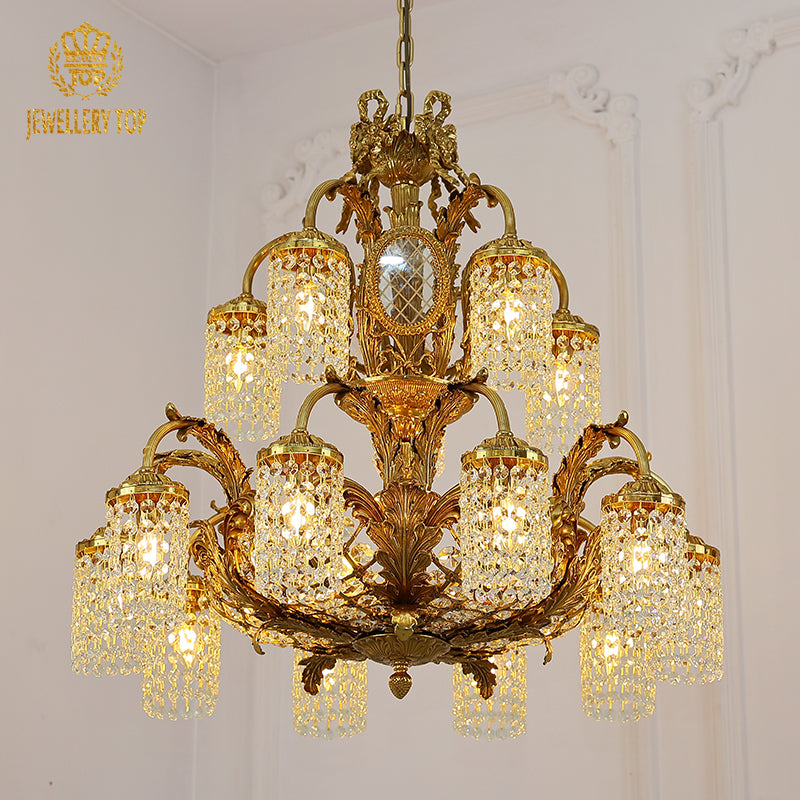 JEWELLERY TOP brand's luxury decorative chandelier highlighting the majestic dual eagle sculpture and intricate brass foliage.