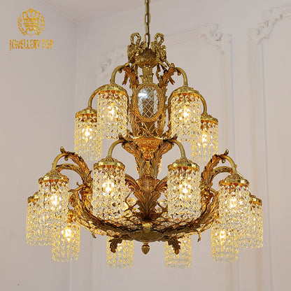 JEWELLERY TOP brand's luxury decorative chandelier highlighting the majestic dual eagle sculpture and intricate brass foliage.
