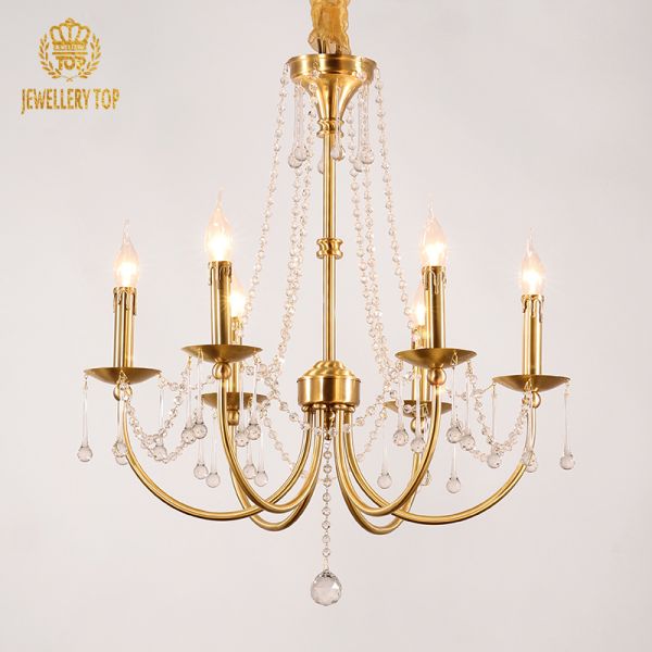 Angled perspective highlighting the symmetrical arrangement of five candle-style lights and the central column.