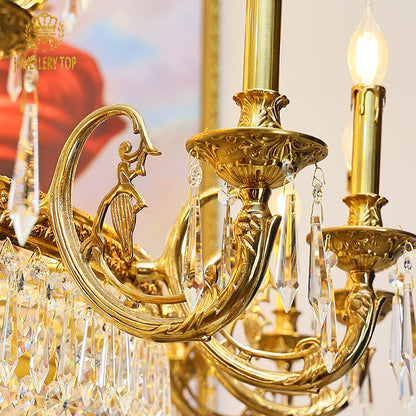 French Royal Versailles Crystal Column Brass Chandelier