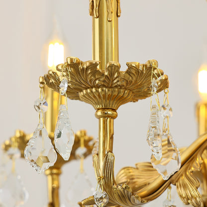 French Baroque Swan & Shell Motif K9 Crystal Brass Chandelier