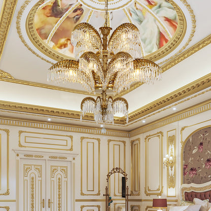 JEWELLERY TOP brand's high-end hotel chandelier highlighting the intricate openwork palm leaf design.