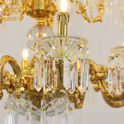French Neoclassical Grandeur Solid Brass & K9 Crystal Chandelier