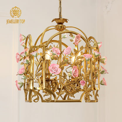 JEWELLERY TOP brand's bronze cage pendant light featuring intricate floral vine detailing.